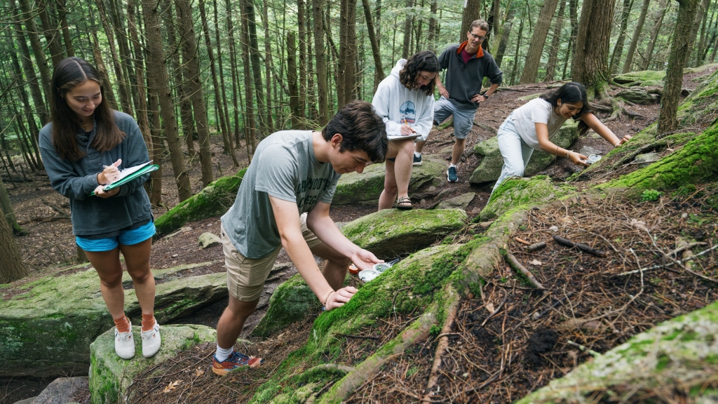 Students record the strike and dip of foliation of granite